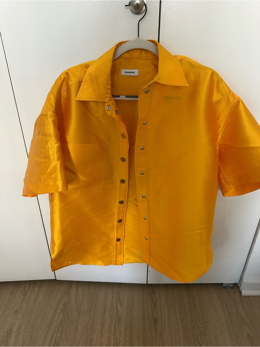 Sandro Woman’s Short-Sleeve Button Shirt in Bright Yellow